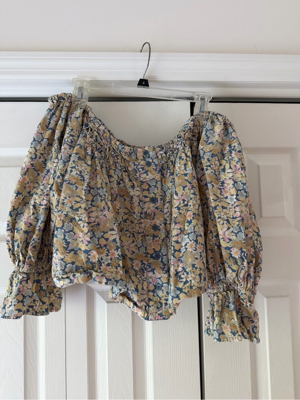 Free People Floral Off-Shoulder Peasant Top - Cream, Blue, Pink